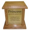 VS66 Cremation Urn shown in Oak with Medium Brown Finish and Satin Silver Face Plaque.