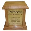 VS66 Cremation Urn shown in Oak with Medium Brown Finish and Satin Silver Face Plaque.