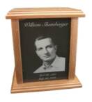 Human cremation urn with laser engraved black marble face